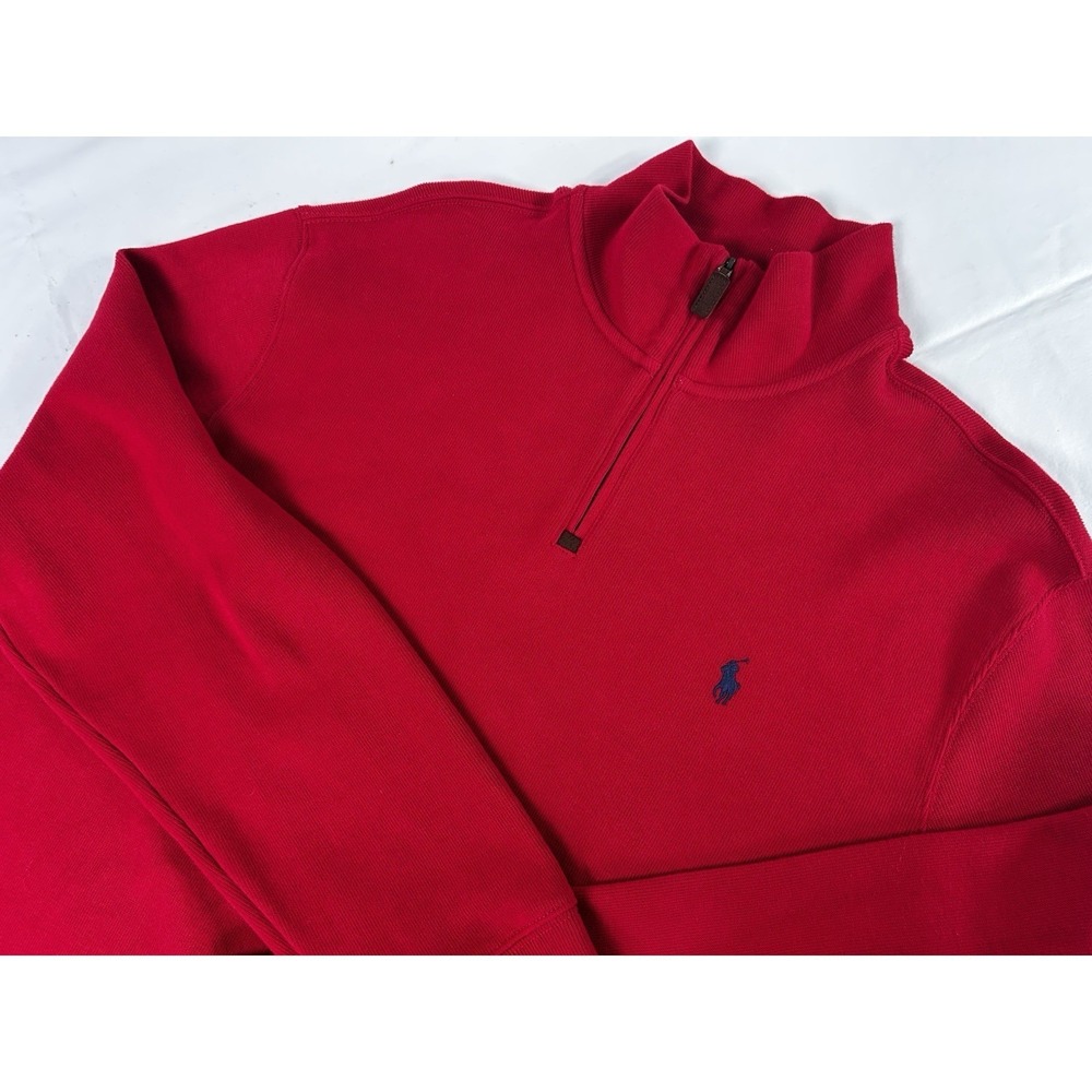 Polo Ralph Lauren Men's XL Red Cotton Tight Knit Mock Neck Quarter Zip Pullover
